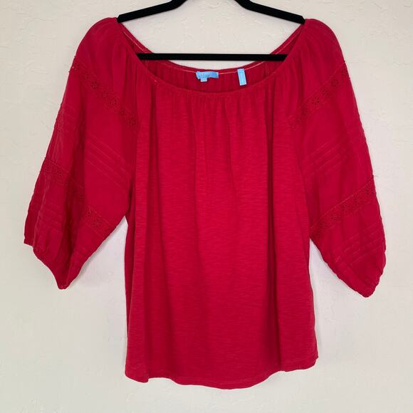 Draper James RSVP Red Balloon Sleeve Blouse Large - Picture 10 of 10